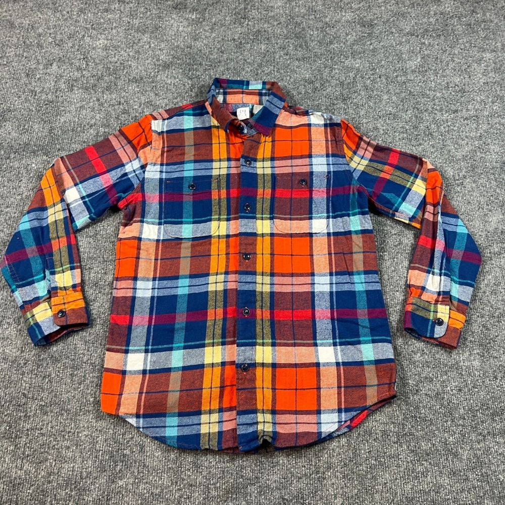 Gap Flannel Shirt Boys Extra Large Multicolor Checked Cotton Pockets Button Up